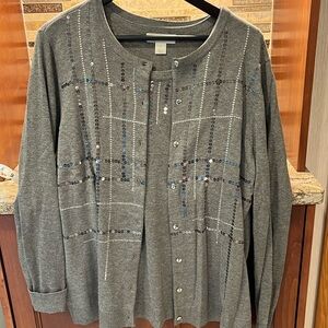 NWOT Christopher and Banks Gray Sequins Cardigan with Matching Shell